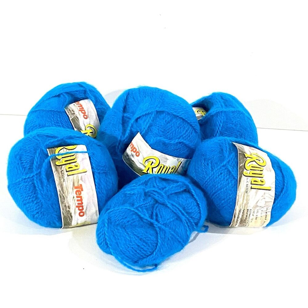 Lot of 5 (plus extra) ROYAL by Castor BLUE Yarn 20% MOHAIR  80% ACRYCLIC Skein